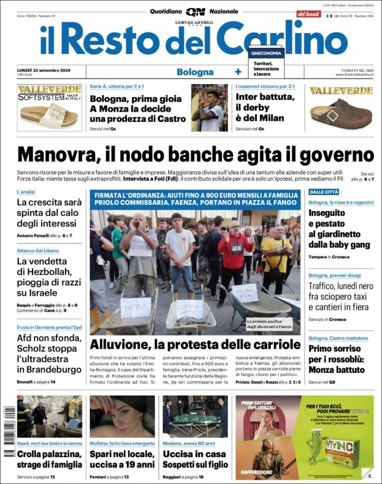 Portada de Il Resto del Carlino (Italia)