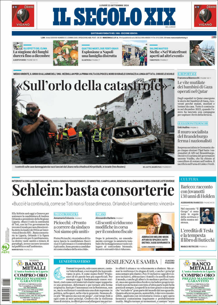 Portada de Il Secolo XIX (Italia)