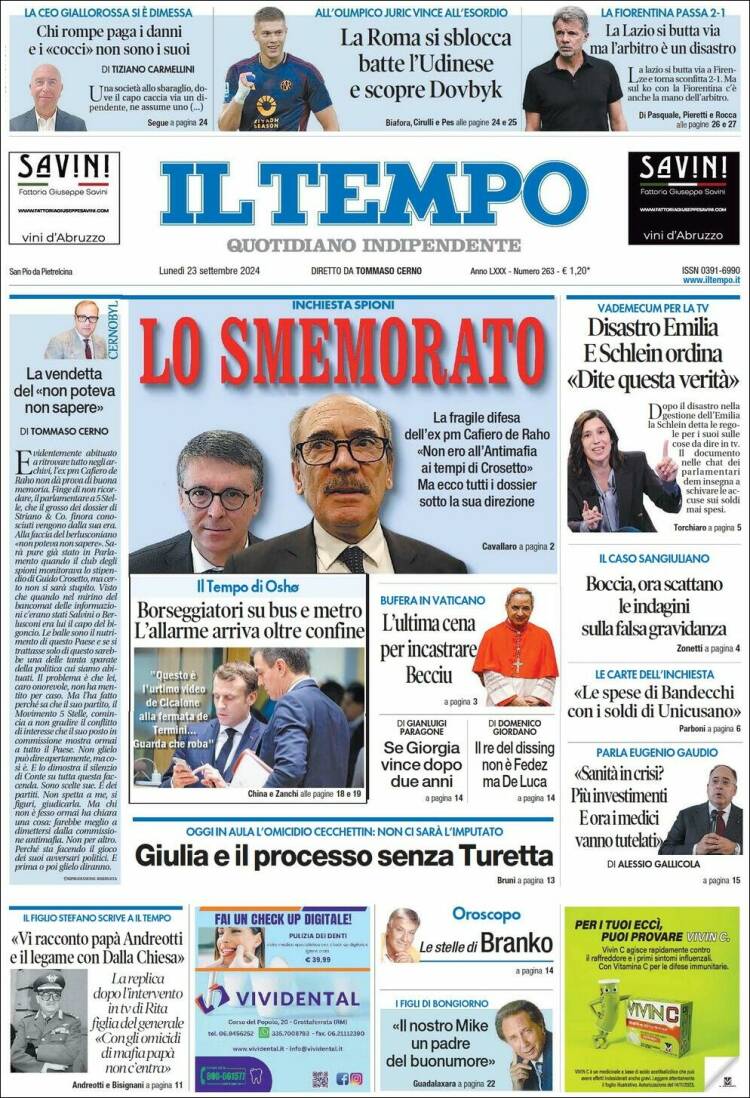 Portada de Il Tempo (Italia)