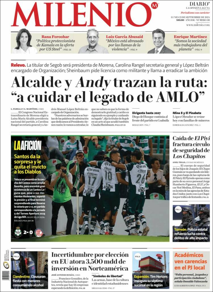 Portada de Milenio - Laguna (M&eacute;xico)