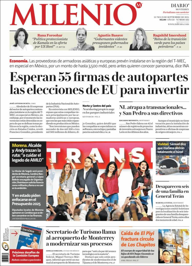 Portada de Milenio de Monterrey (M&eacute;xico)
