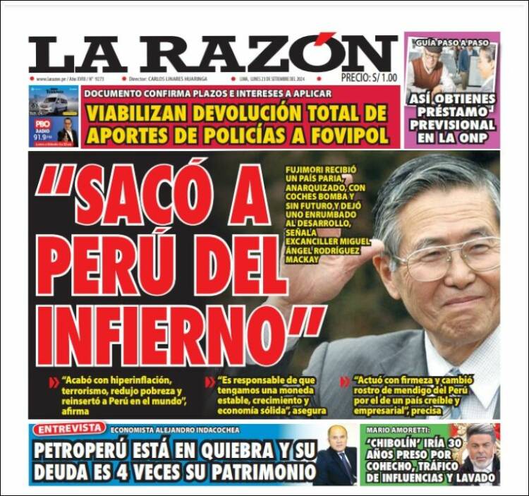 Portada de La Razón (Per&uacute;)