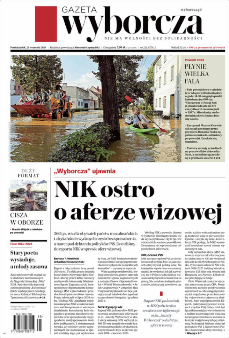 Portada de Gazeta Wyborcza (Polonia)