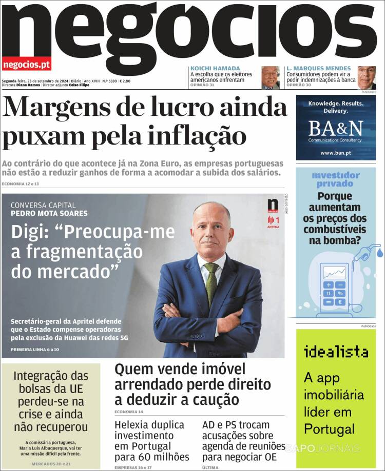 Portada de Jornal de Negócios (Portugal)