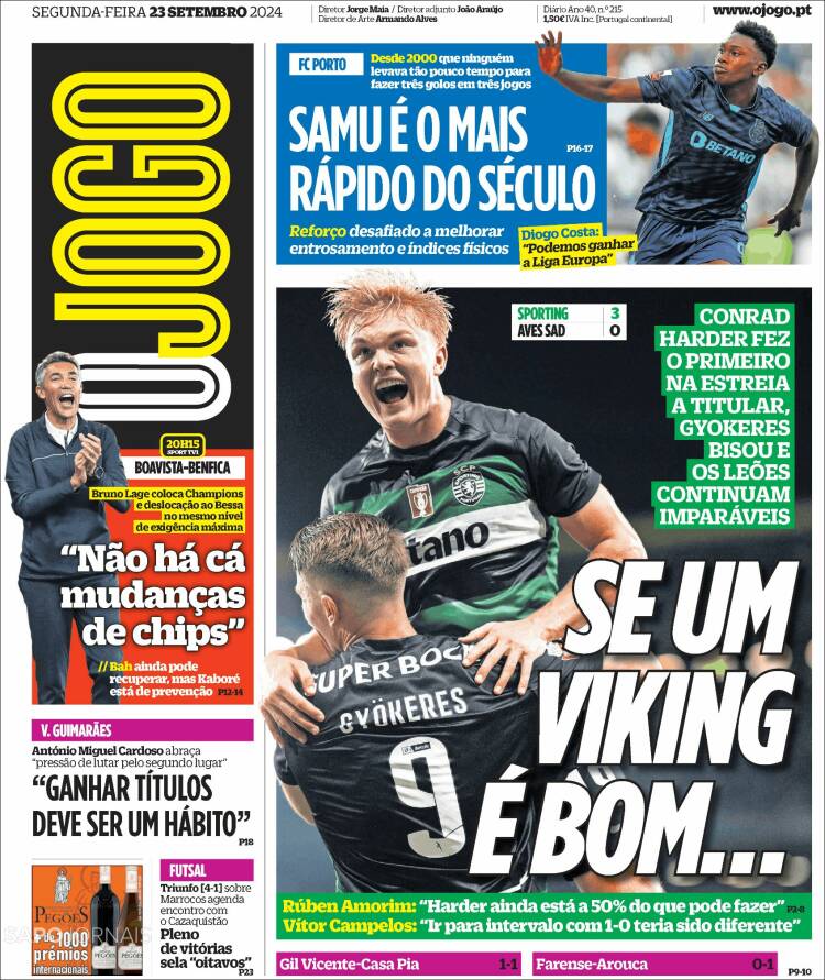 Portada de O Jogo (Portugal)