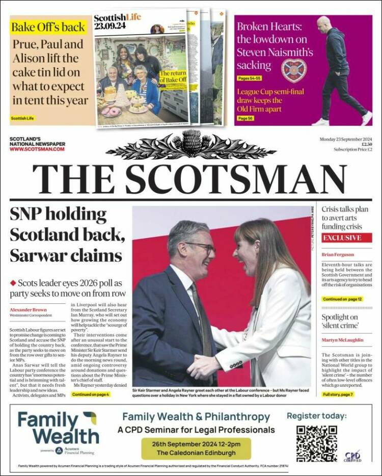 Portada de The Scotsman (Reino Unido)