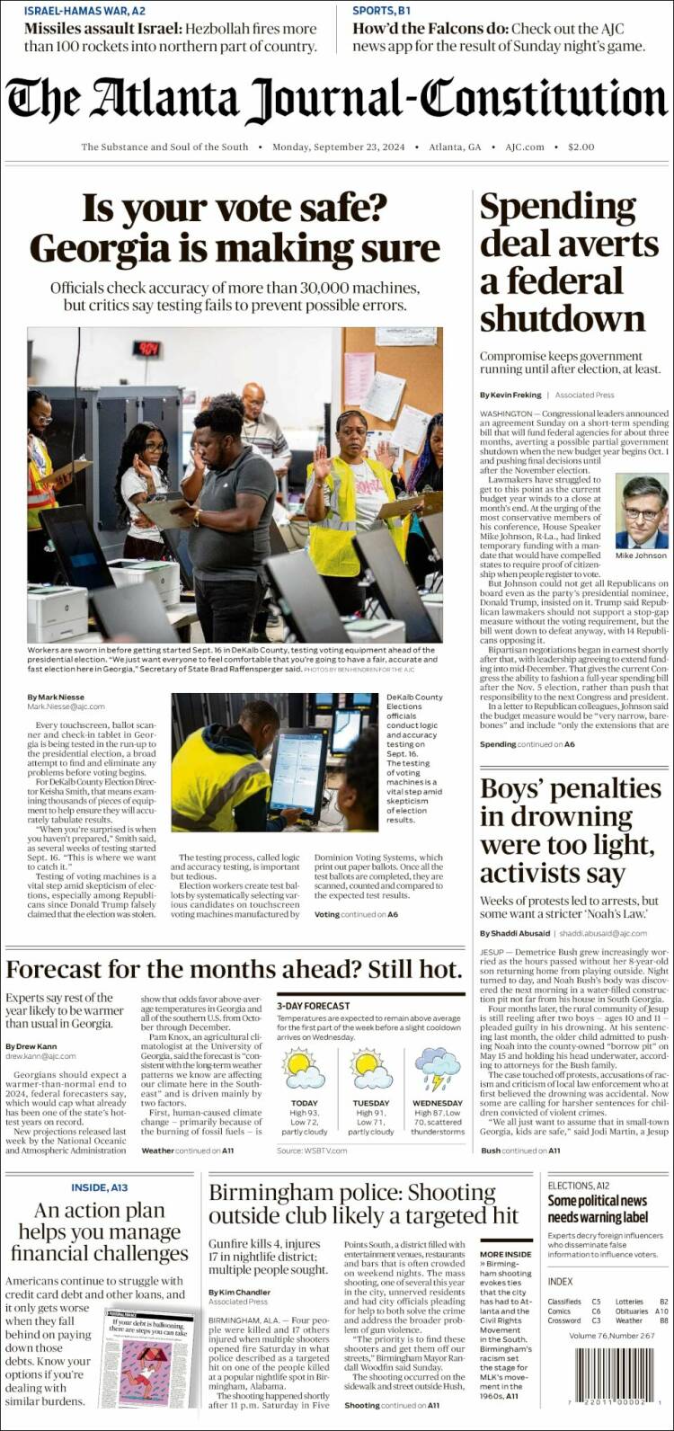 Portada de The Atlanta Journal-Constitution (USA)