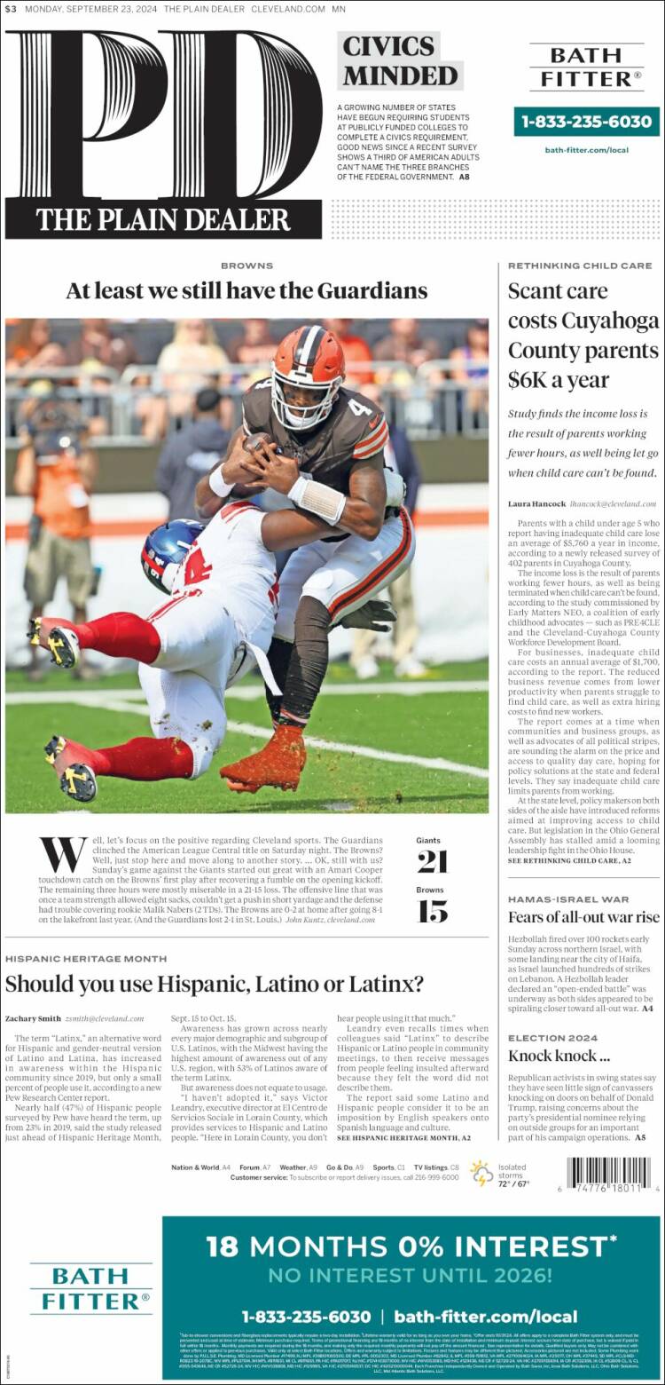 Portada de The Plain Dealer (USA)