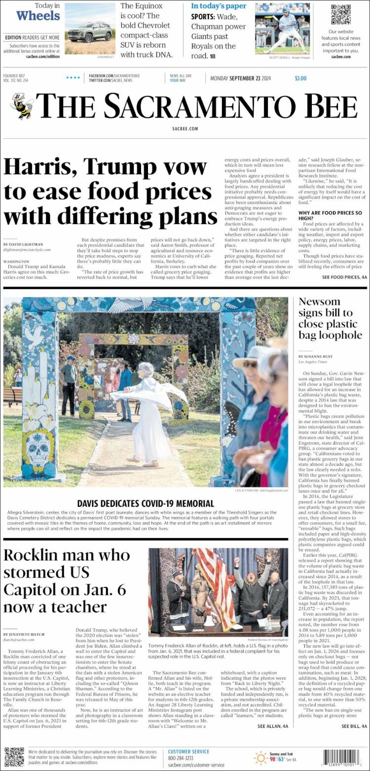 Portada de The Sacramento Bee (USA)
