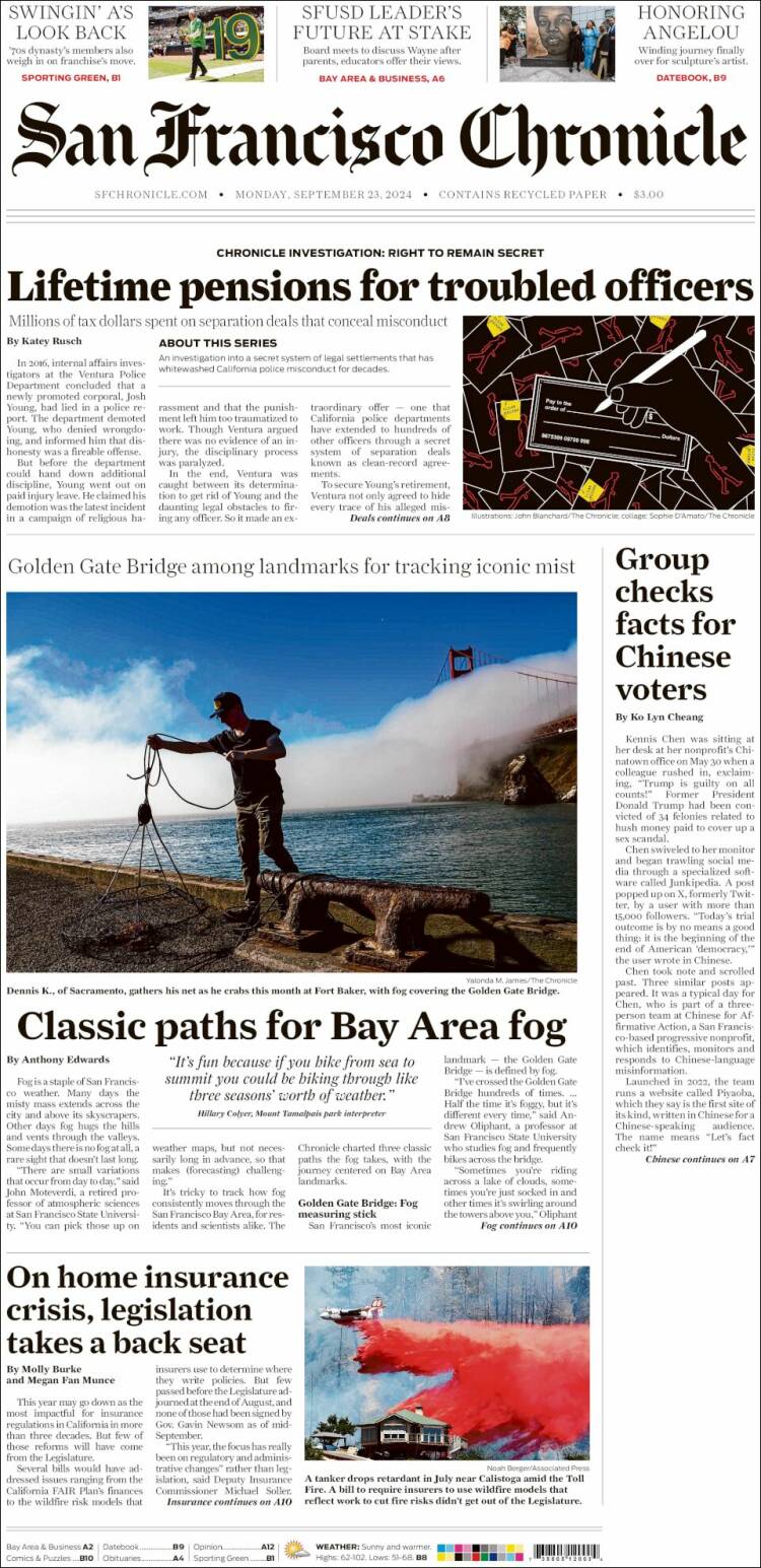 Portada de San Francisco Chronicle (USA)