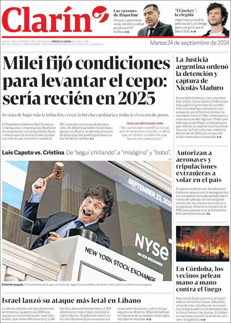Portada de Clarín (Argentina)