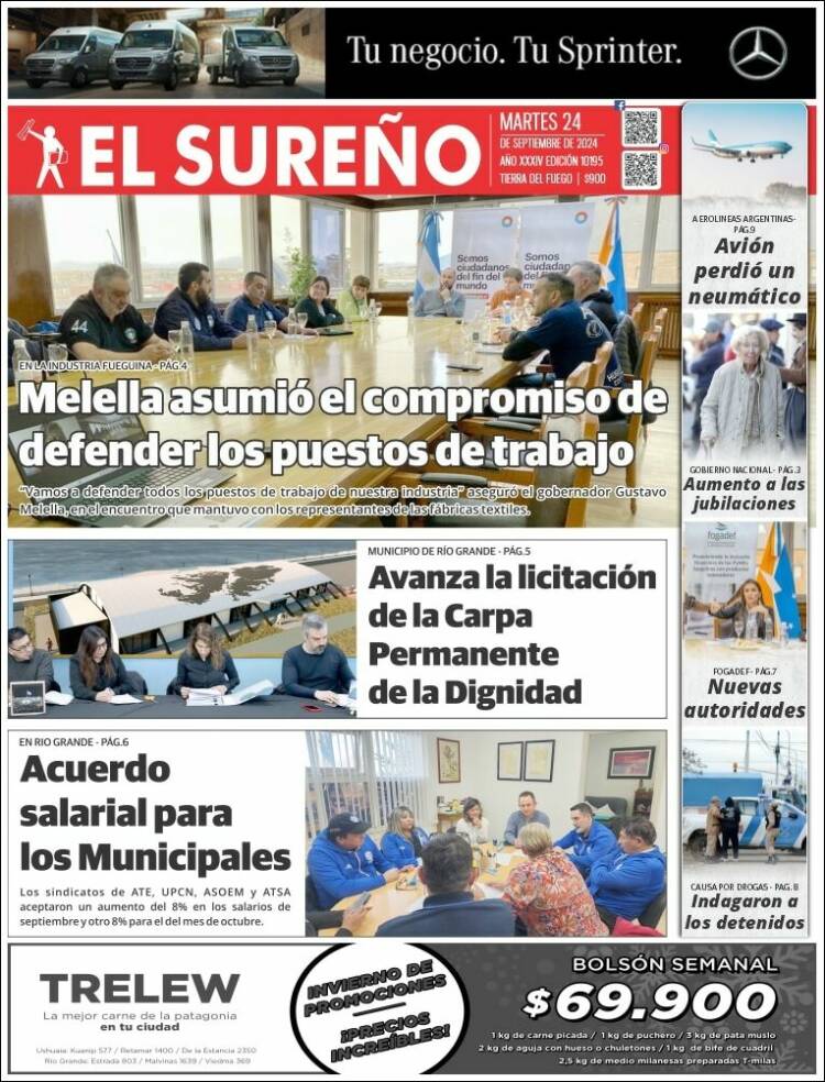 Portada de Diario El Sureño (Argentina)