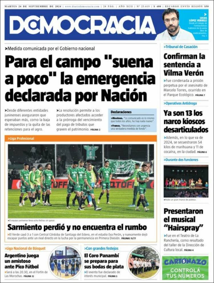 Portada de Diario Democracia (Argentina)