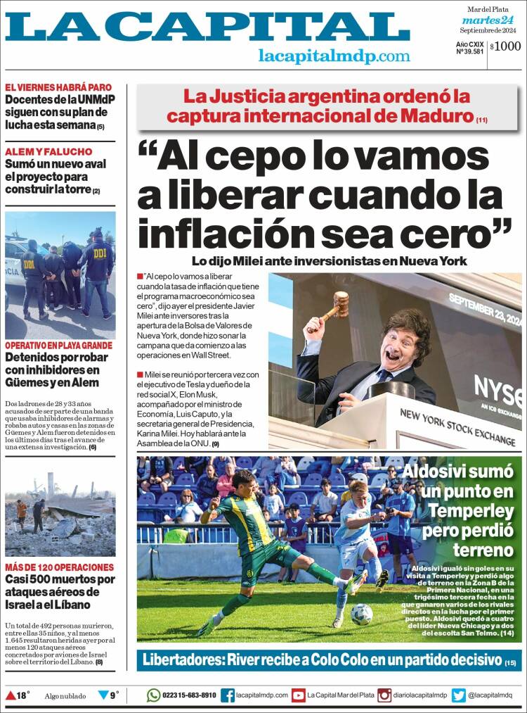 Portada de Diario La Capital - Mar del Plata (Argentina)