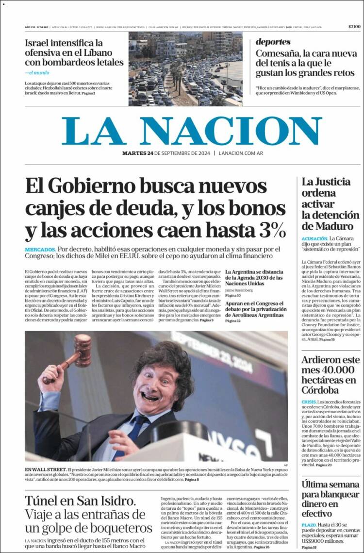 Portada de La Nación (Argentina)