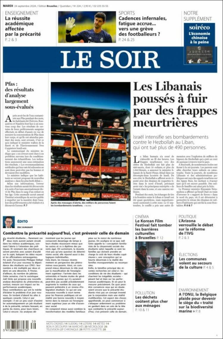 Portada de Le Soir (B&eacute;lgica)