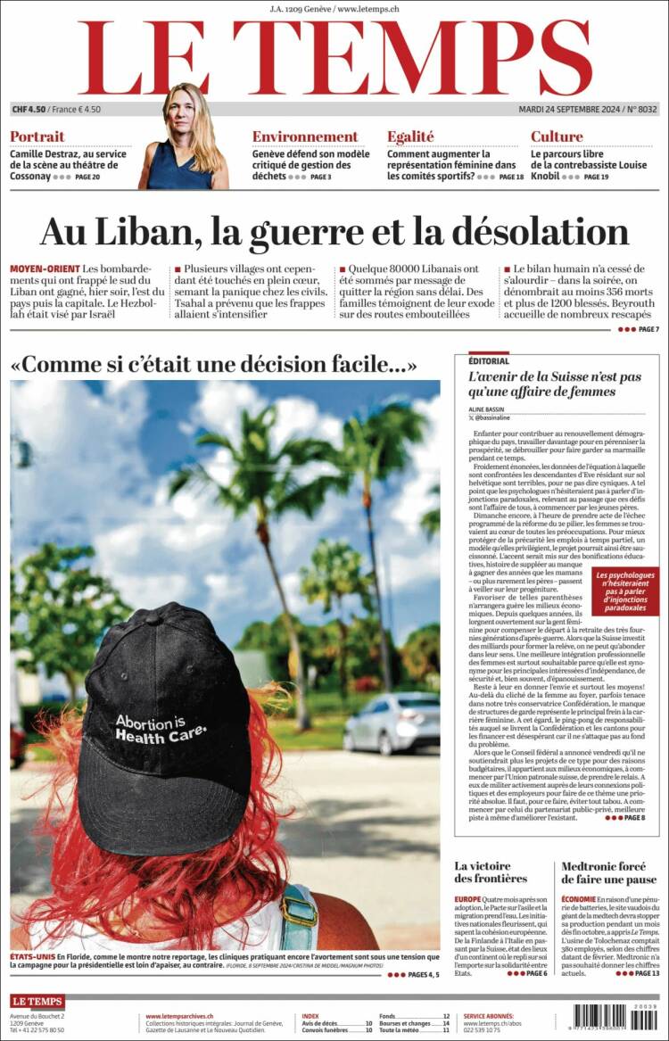 Portada de Le Matin (Suiza)