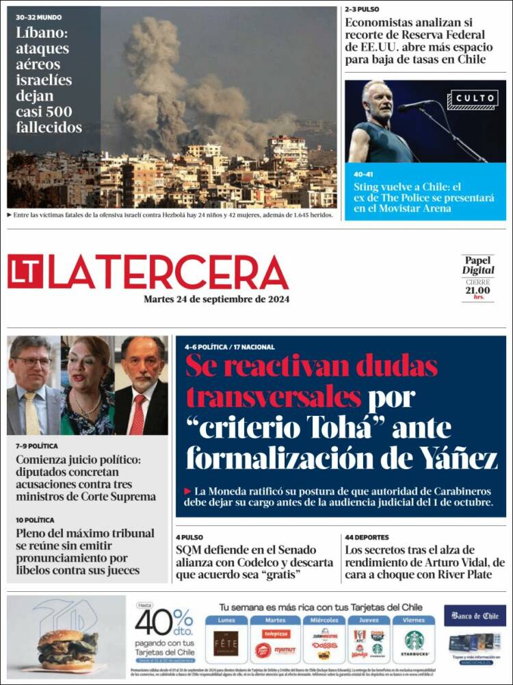 Portada de La Tercera (Chile)