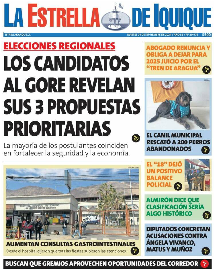 Portada de La Estrella de Iquique (Chile)