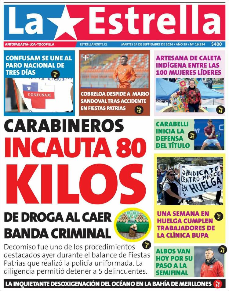 Portada de La Estrella de Tocopilla (Chile)