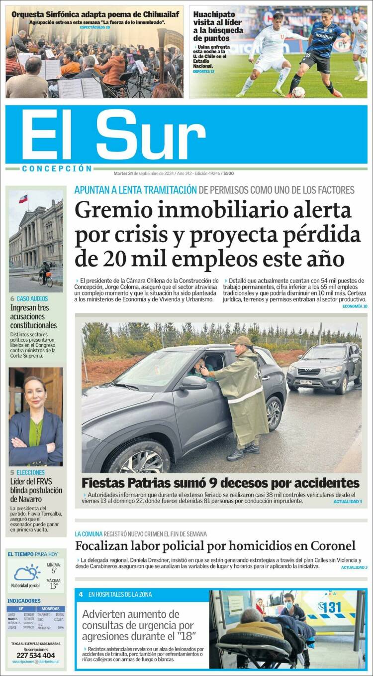 Portada de El Sur (Chile)