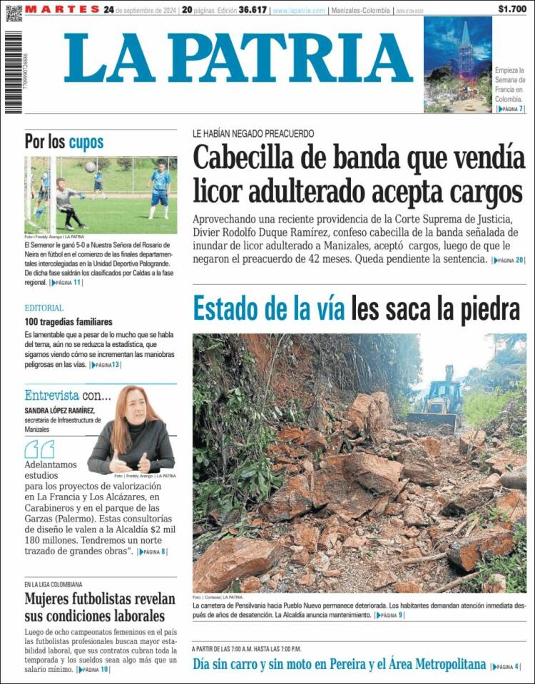 Portada de La Patria (Colombia)