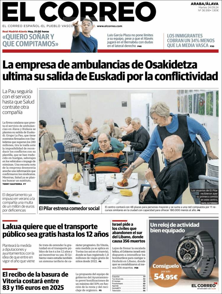 Portada de El Correo - Álava (España)