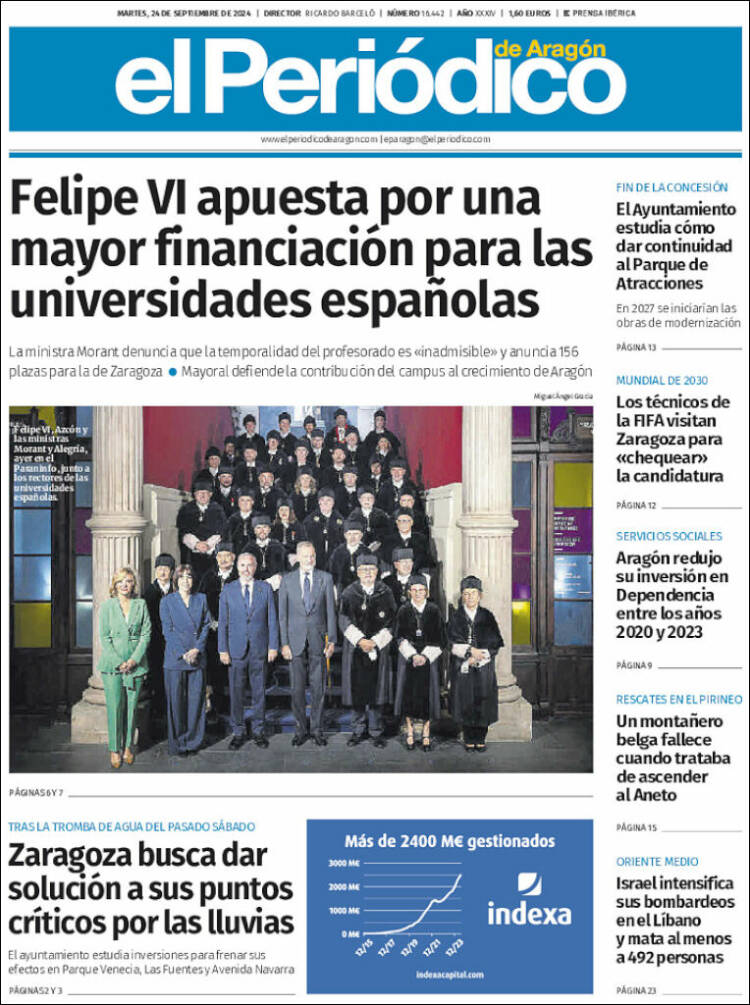 Portada de El Periódico de Aragón (España)