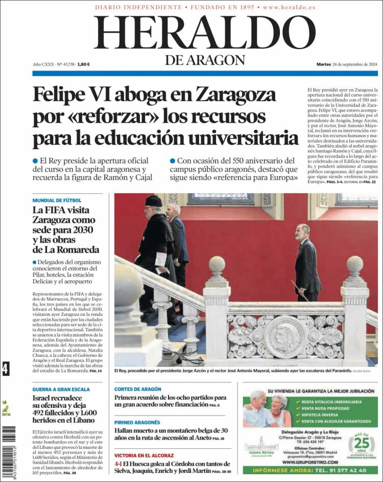 Portada de Heraldo de Aragón (España)