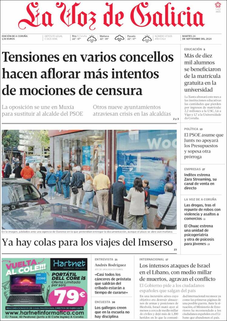 Portada de La Voz de Galicia (España)