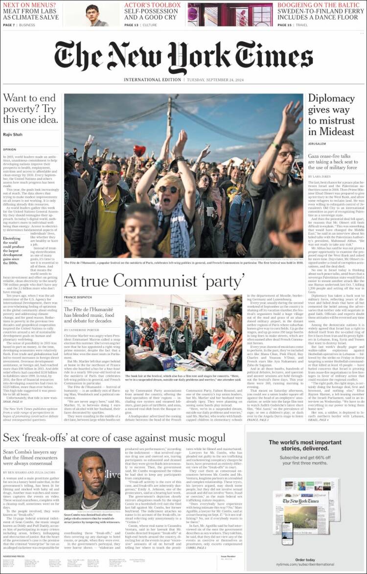 Portada de International New York Times (Europa)
