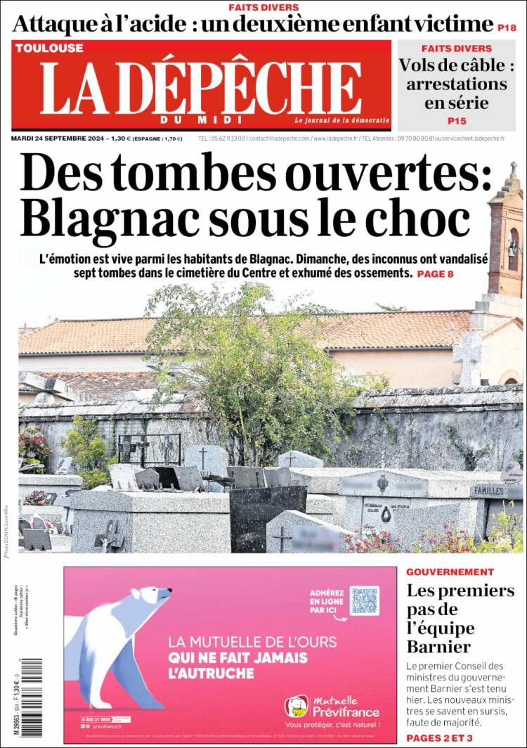 Portada de La Dépêche du Midi (Francia)