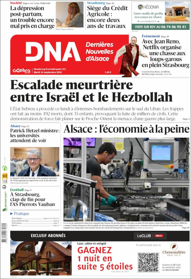 Portada de Les Dernières Nouvelles d'Alsace (Francia)