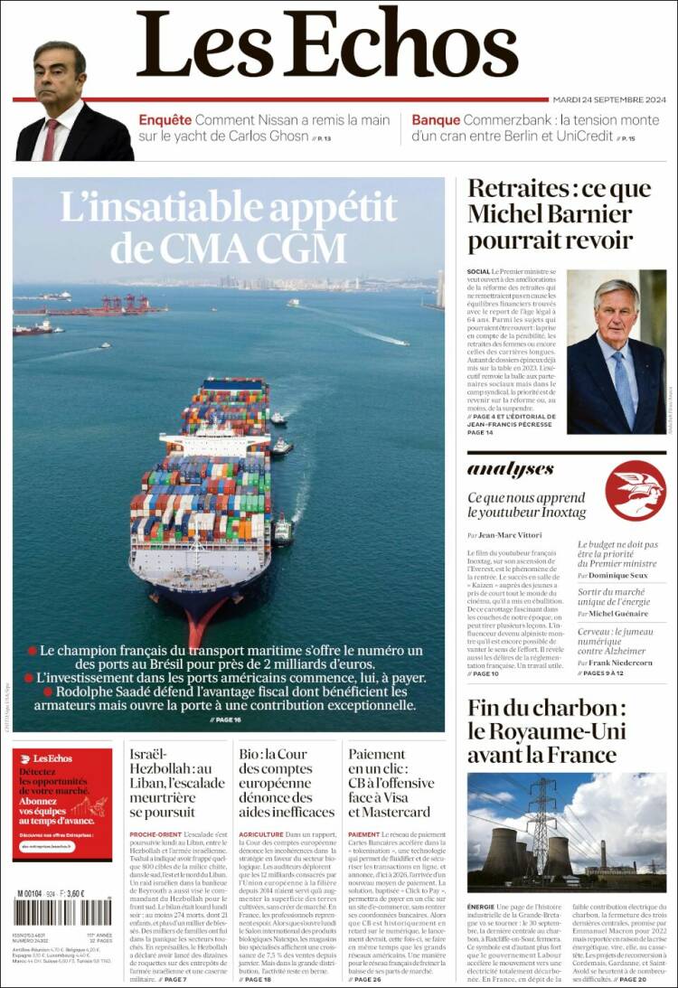 Portada de Les Echos (Francia)