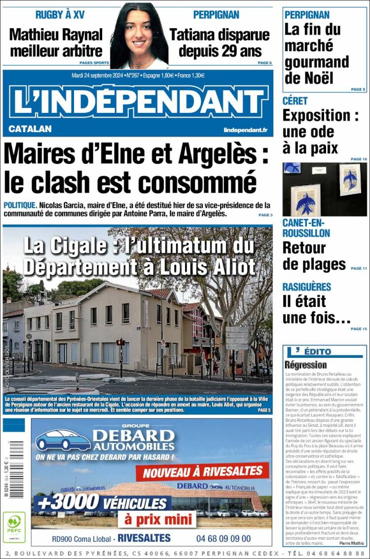 Portada de Le Indépendant (Francia)