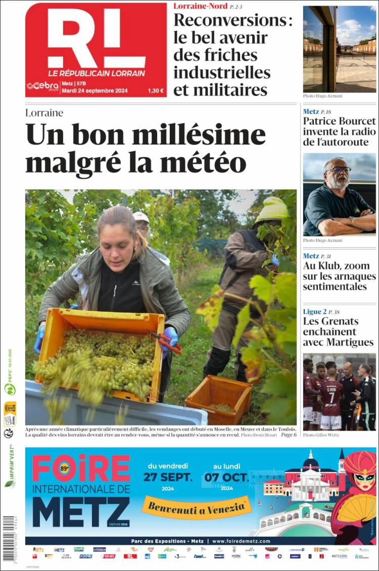 Portada de Le Republicain Lorrain (Francia)