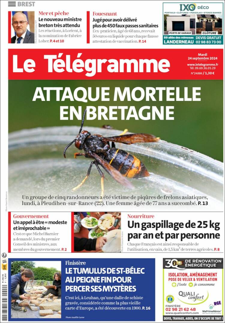 Portada de Télégramme (Francia)