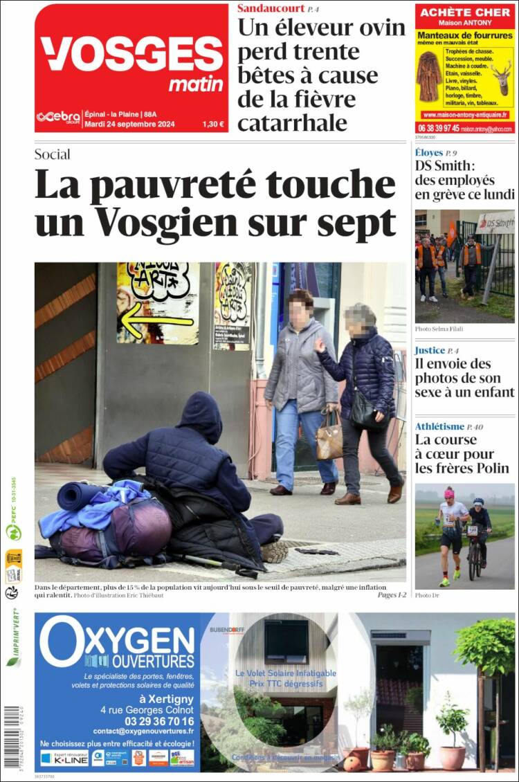 Portada de Vosges Matin (Francia)