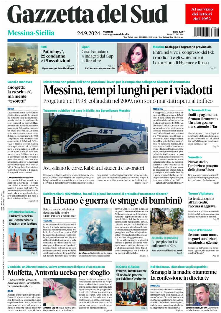 Portada de Gazzetta del Sud (Italia)