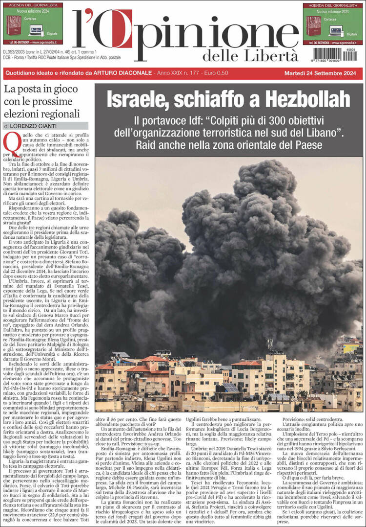 Portada de L'Opinione  delle Libertà (Italia)