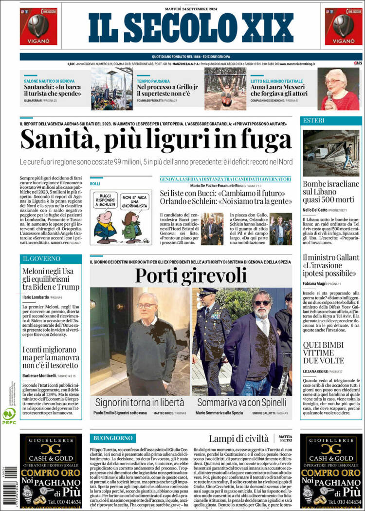 Portada de Il Secolo XIX (Italia)