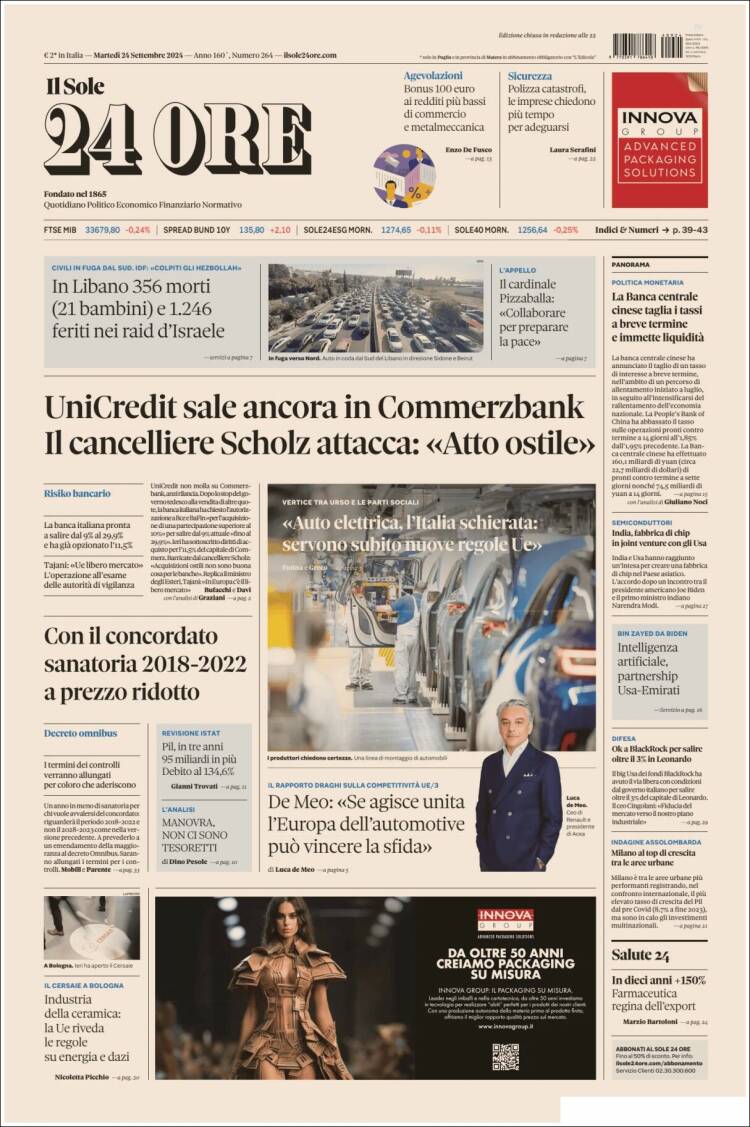 Portada de Il Sole 24 ORE (Italia)