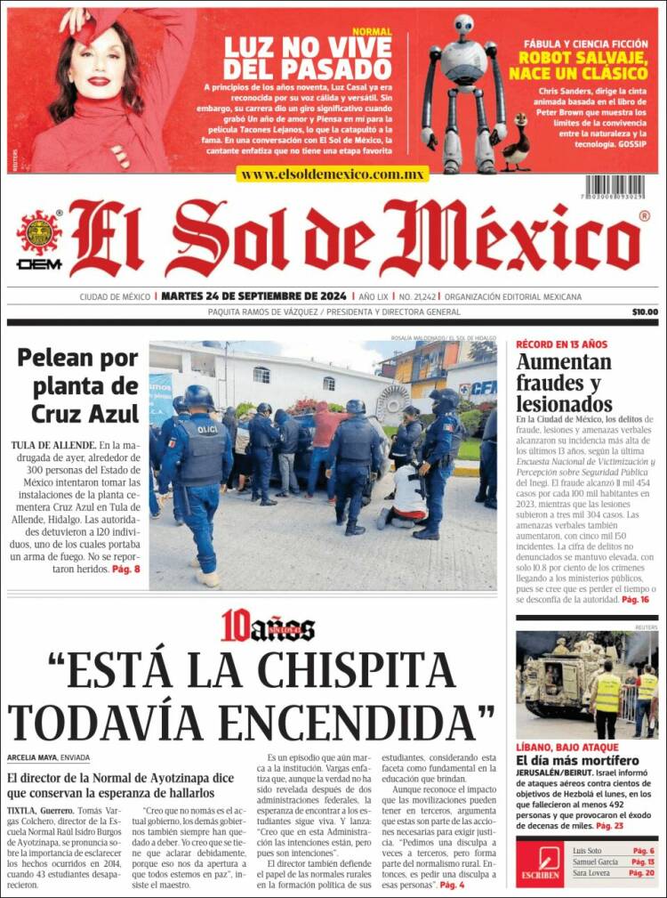 Portada de El Sol de México (México)