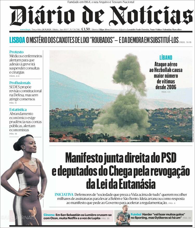 Portada de Diário de Noticias (Portugal)