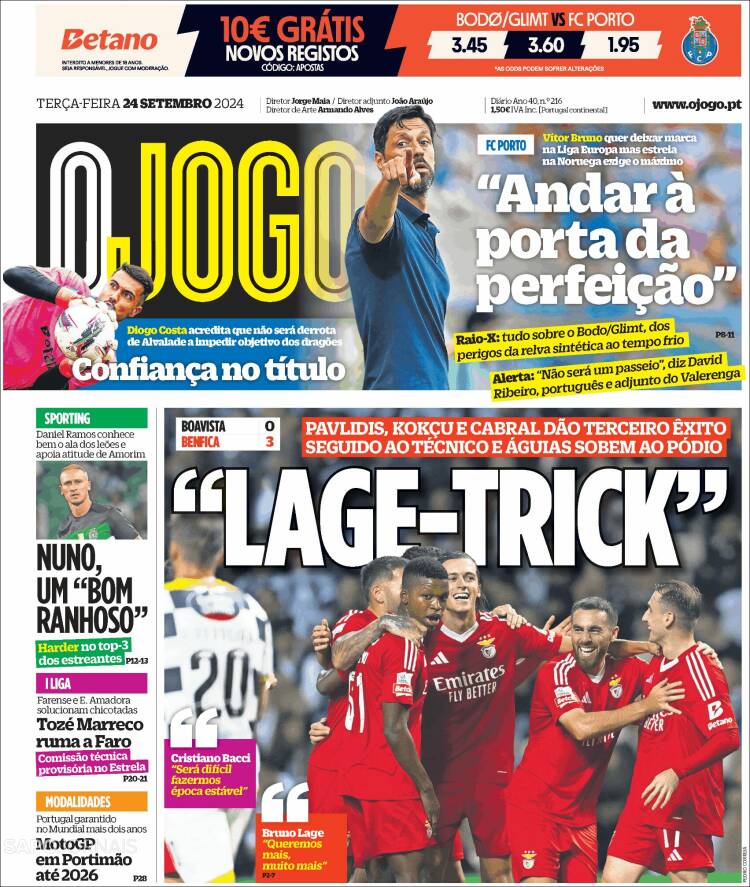 Portada de O Jogo (Portugal)