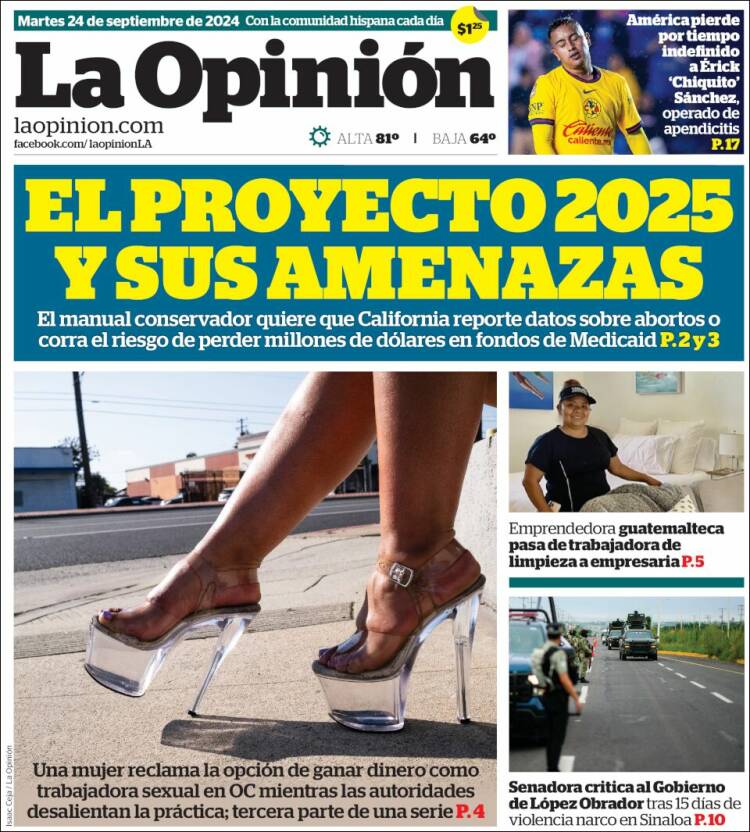 Portada de La Opinión (USA)