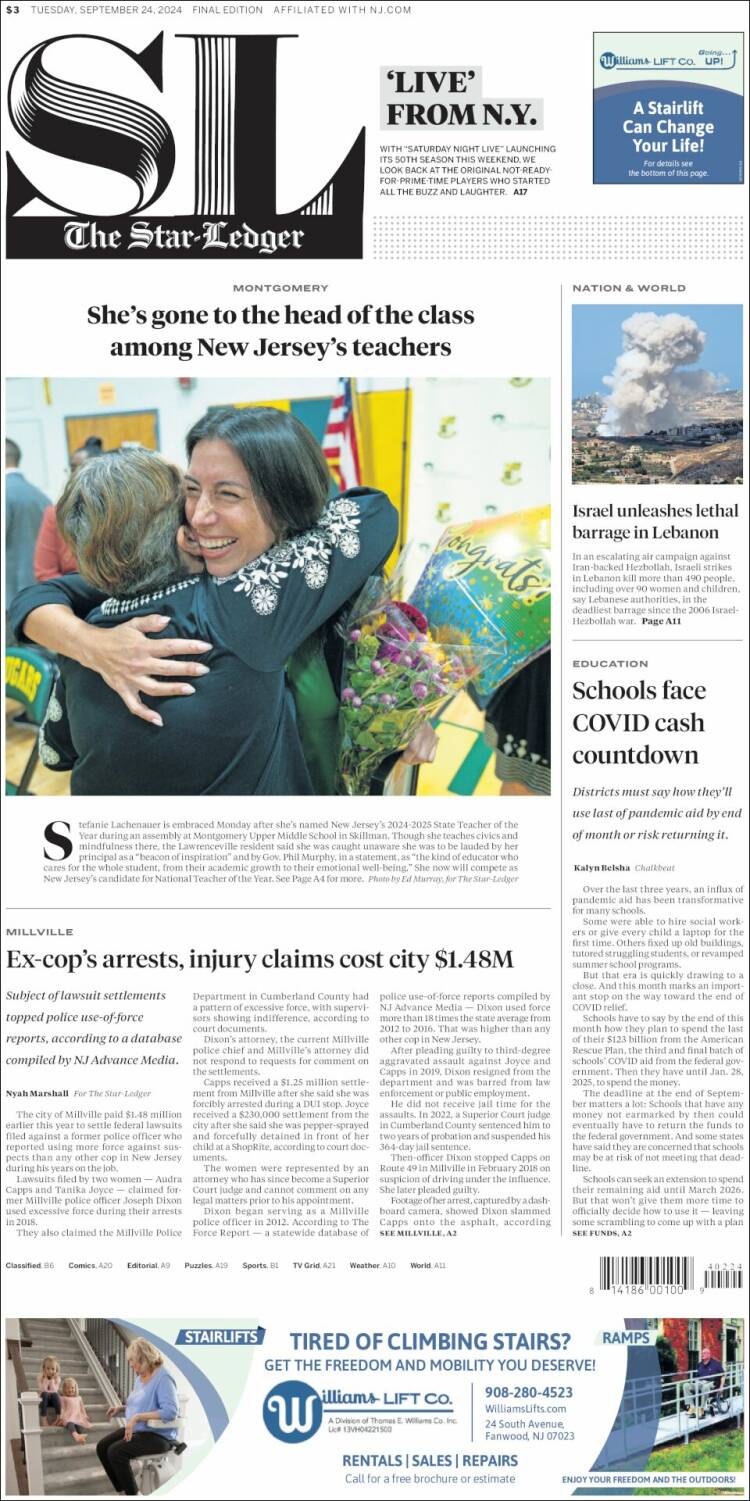 Portada de Star-Ledger (USA)