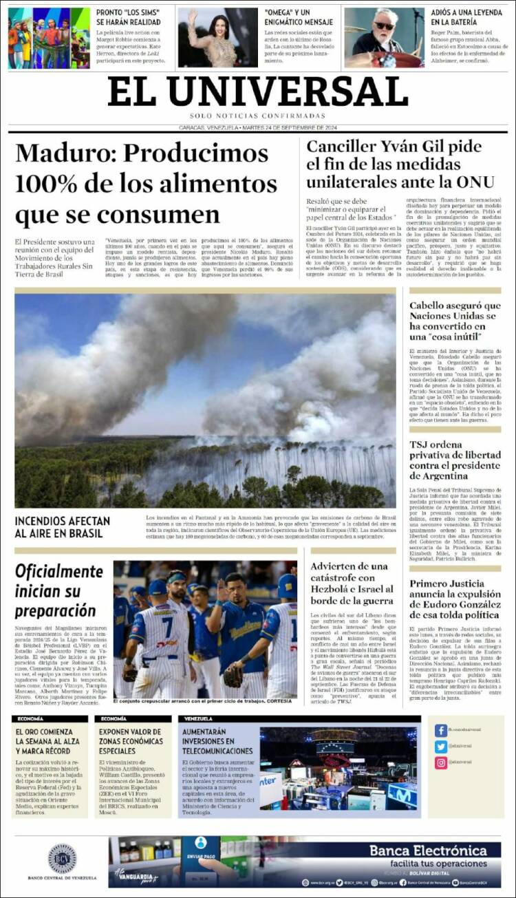 Portada de Universal (Venezuela)