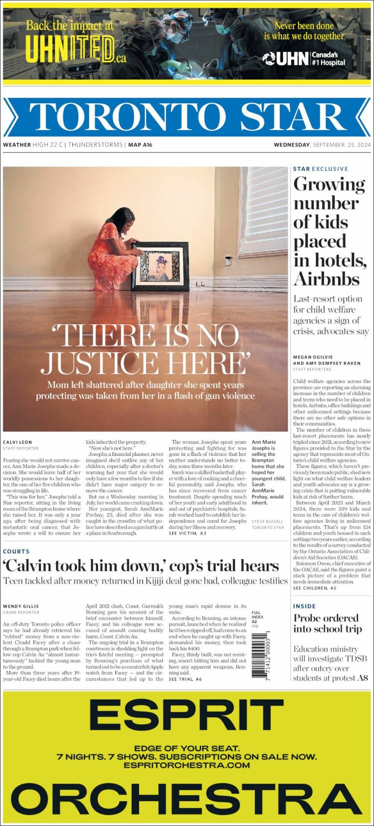 Portada de The Toronto Star (Canadá)