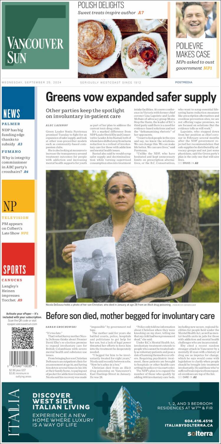 Portada de The Vancouver Sun (Canadá)